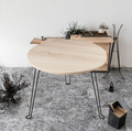 Portable Wire Frame Side Table with Solid Wood Top