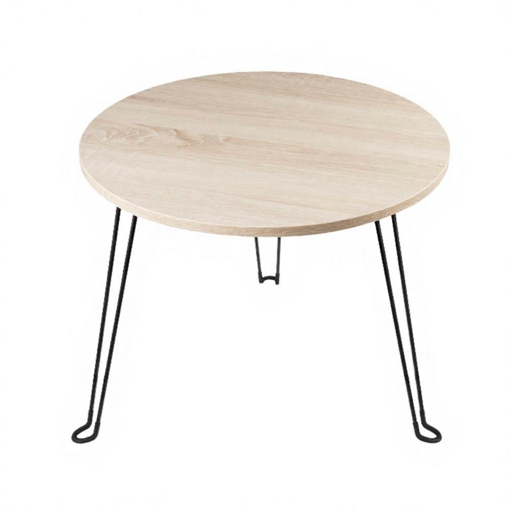 Portable Wire Frame Side Table with Solid Wood Top